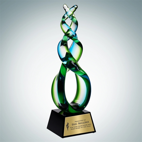 Art Glass Green Double Helix Award with Gold Plate