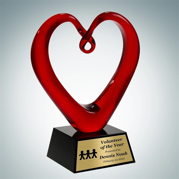 Art Glass-The Whole Heart Award w/Black Base- Gold Plate