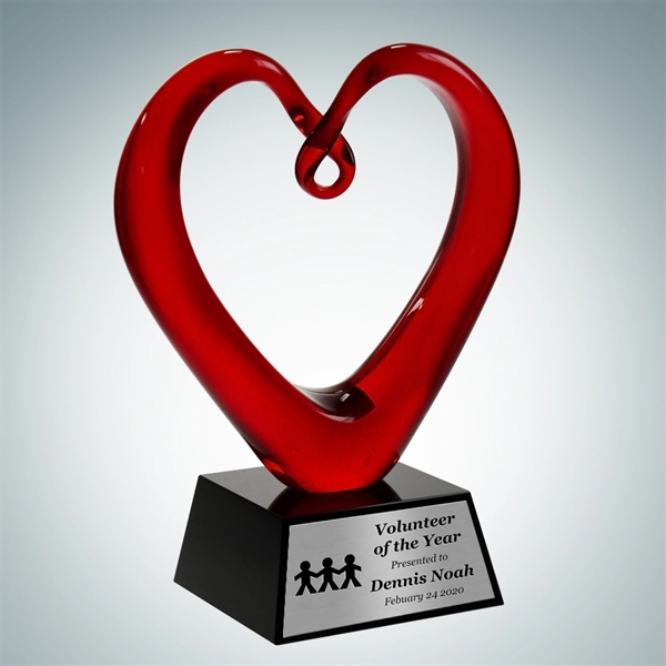 Art Glass-The Whole Heart Award w/Black Base- Silver Plate