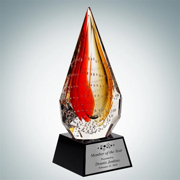 Art Glass The Red Flare Award with Silver Plate