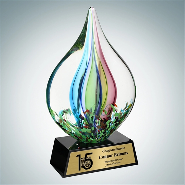 Art Glass Coral Award with Black Base and Gold Plate