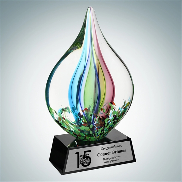 Art Glass Coral Award with Black Base and Silver Plate