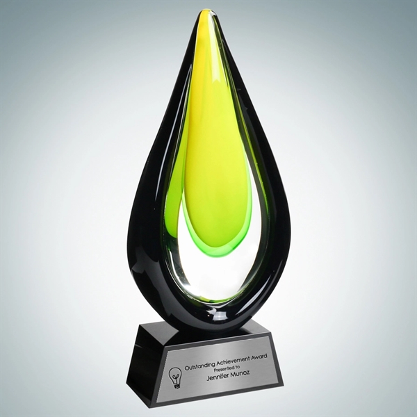 Art Glass Goldfinch Award w/Black Base and Silver Plate (S)