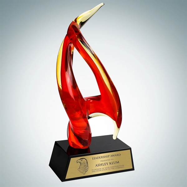 Art Glass Inferno Award with Black Base and Gold Plate