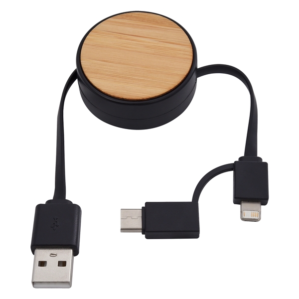 Bamboo Retractable 3-in-1 Charging Cable - Bamboo Retractable 3-in-1 Charging Cable - Image 4 of 4