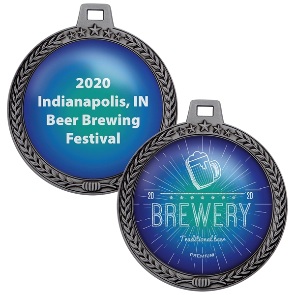 Custom 3" Medal w/ Wreath & Star Border 2-Sided Imprint