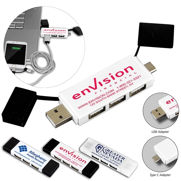 Custom Freedom 2-in-1 3 Port Mini USB Hub with Type A & C