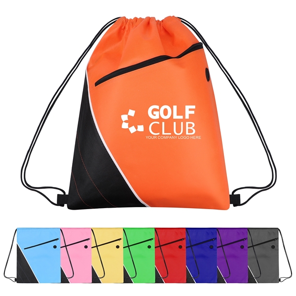Non-woven Two Tone Drawstring Bag w/Front Pocket - Non-woven Two Tone Drawstring Bag w/Front Pocket - Image 0 of 9