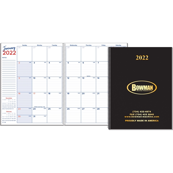 Large Deluxe Wire Bound Monthly Planner w/ Leatherette Cover