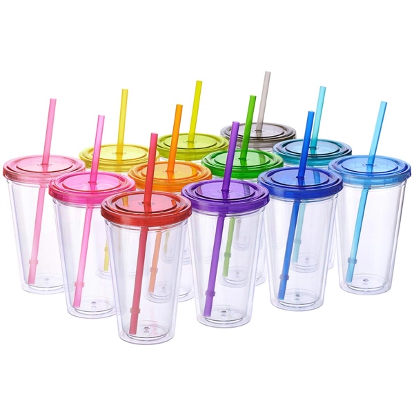 Economy Double Wall Tumbler with Straw - 16 oz. - Economy Double Wall Tumbler with Straw - 16 oz. - Image 3 of 9