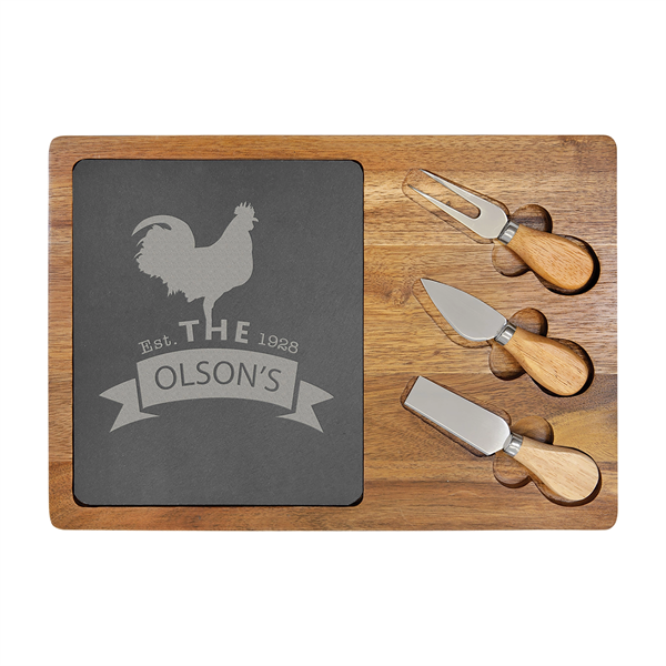 13 3/4"x9 3/4" Acacia Wood/Slate Rectangle Cheese Set - 13 3/4"x9 3/4" Acacia Wood/Slate Rectangle Cheese Set - Image 0 of 1