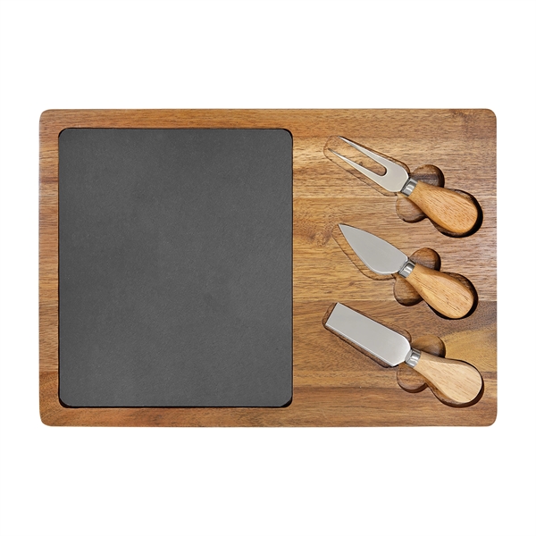 13 3/4"x9 3/4" Acacia Wood/Slate Rectangle Cheese Set - 13 3/4"x9 3/4" Acacia Wood/Slate Rectangle Cheese Set - Image 1 of 1