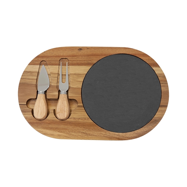 12 1/2" x 7 3/4" Acacia Wood/Slate Oval Cheese Set - 12 1/2" x 7 3/4" Acacia Wood/Slate Oval Cheese Set - Image 1 of 1
