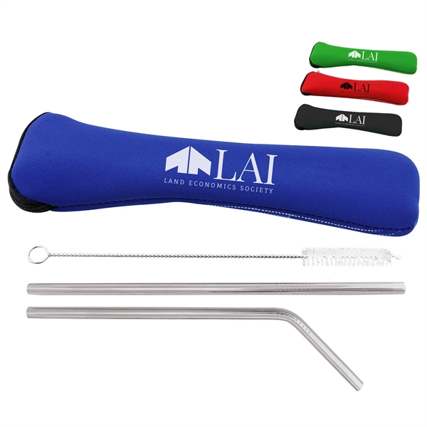 Stainless Steel Travel Utensil Set in Zipper Neoprene Pouch - Stainless Steel Travel Utensil Set in Zipper Neoprene Pouch - Image 0 of 1