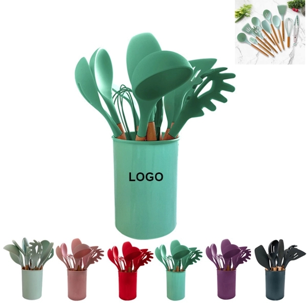 Silicone Cooking Utensil Set With Wood Handle - Silicone Cooking Utensil Set With Wood Handle - Image 0 of 1