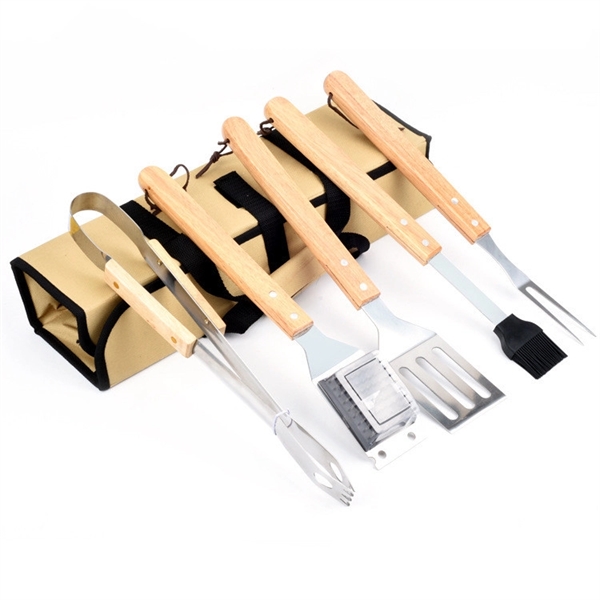 5 pcs BBQ Set (Bamboo) in Roll-Up Case - 5 pcs BBQ Set (Bamboo) in Roll-Up Case - Image 1 of 2