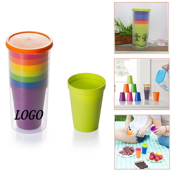 Set of 8 Unbreakable Reusable Plastic Rainbow Cup - Set of 8 Unbreakable Reusable Plastic Rainbow Cup - Image 0 of 6