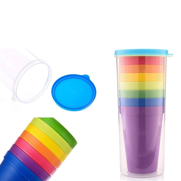 Set of 8 Unbreakable Reusable Plastic Rainbow Cup - Set of 8 Unbreakable Reusable Plastic Rainbow Cup - Image 3 of 6