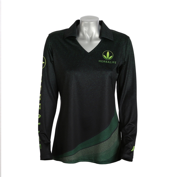 Ladies Long Sleeve Johnny Collar Polo Shirt - Ladies Long Sleeve Johnny Collar Polo Shirt - Image 0 of 1