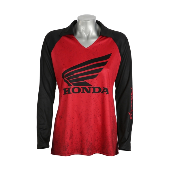 Ladies Long Raglan Sleeve Johnny Collar Polo Shirt - Ladies Long Raglan Sleeve Johnny Collar Polo Shirt - Image 0 of 1