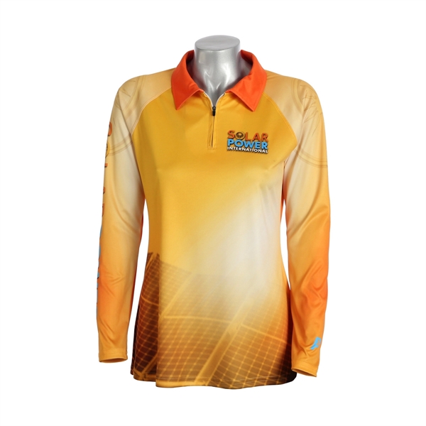 Ladies Long Raglan Sleeve 1/4 Zip Polo Shirt - Ladies Long Raglan Sleeve 1/4 Zip Polo Shirt - Image 0 of 1
