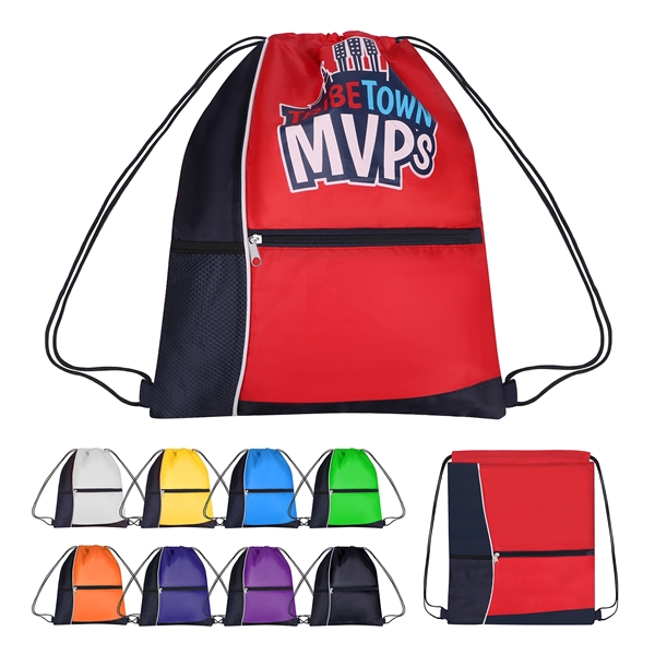 Sports Cinch Bag w/Mesh & Zipper Pocket