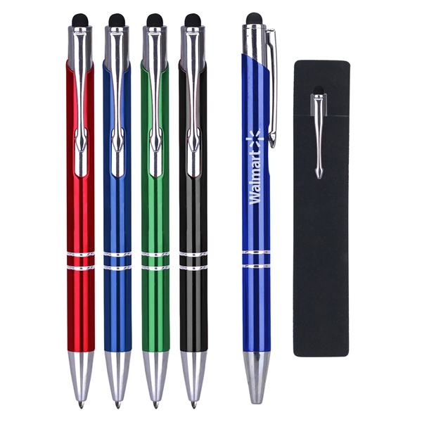 Blue Ink Metal Pen with Stylus & PE-POUCH