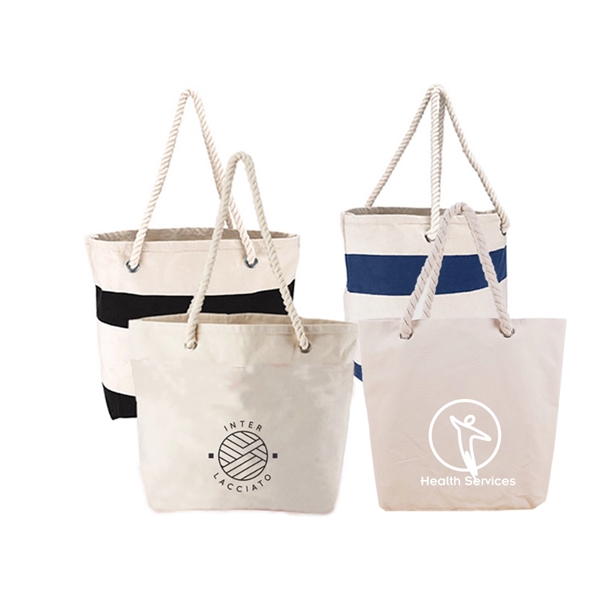 Striped Print Canvas Tote Shoulder Bags