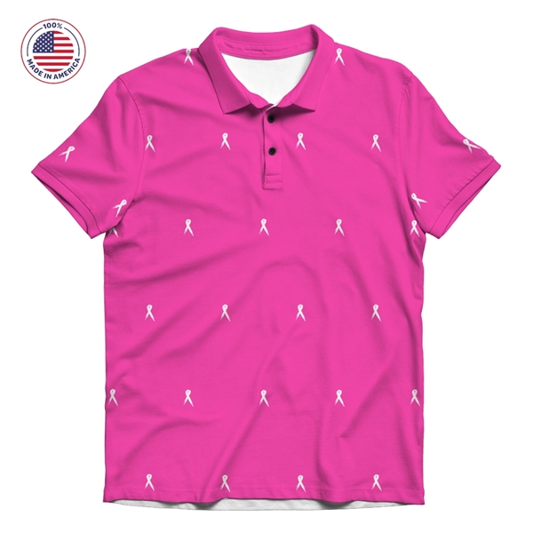 Breast Cancer Awareness Polo Shirt, Made in USA, Dye Sub - Breast Cancer Awareness Polo Shirt, Made in USA, Dye Sub - Image 0 of 1