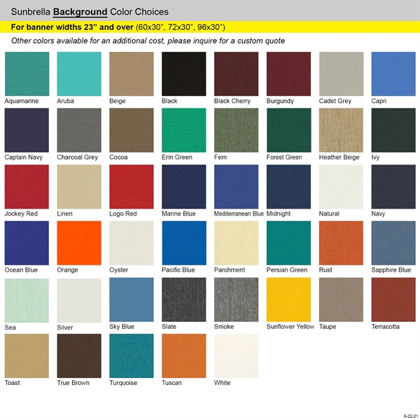 60" x 30" Custom SunbrellaAvenue Banner-2 Color Imprint - 60" x 30" Custom SunbrellaAvenue Banner-2 Color Imprint - Image 4 of 7