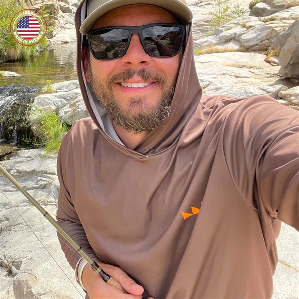 Long Sleeve Sun Shirt with Hood, UPF50  - 100% Made in USA - Long Sleeve Sun Shirt with Hood, UPF50  - 100% Made in USA - Image 2 of 2