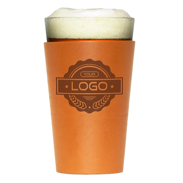 Real Leather Single Stitch Pint Holder with Glass - Real Leather Single Stitch Pint Holder with Glass - Image 1 of 8