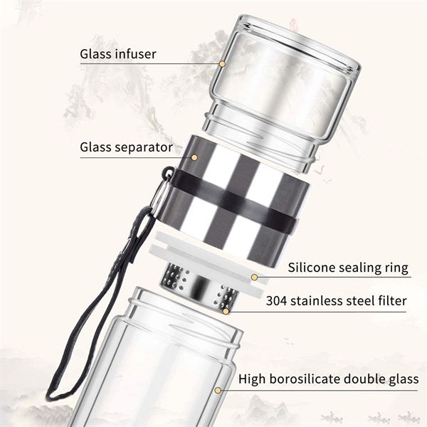 13oz Double Wall Glass Water Separation Tea Bottle Mug Cup - 13oz Double Wall Glass Water Separation Tea Bottle Mug Cup - Image 3 of 3