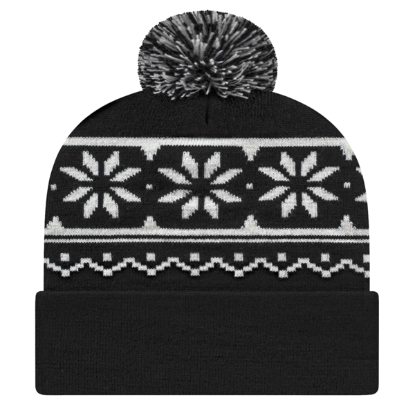 Snowflake Knit Cap With Cuff - Snowflake Knit Cap With Cuff - Image 2 of 6
