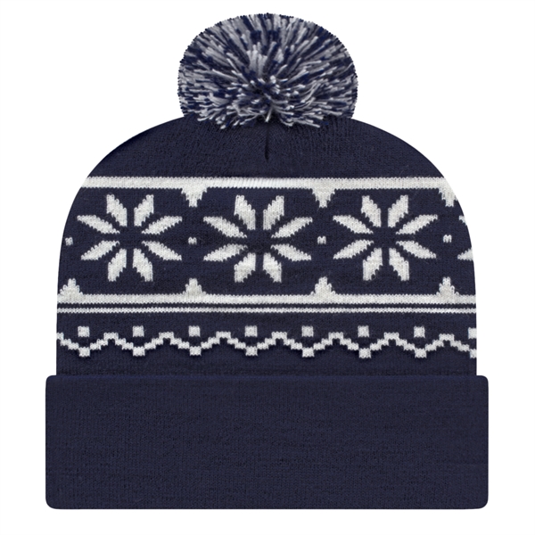 Snowflake Knit Cap With Cuff - Snowflake Knit Cap With Cuff - Image 6 of 6