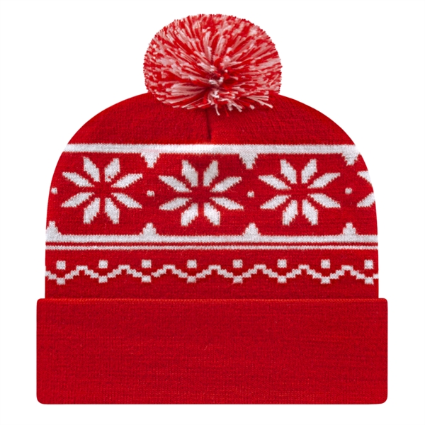 Snowflake Knit Cap With Cuff - Snowflake Knit Cap With Cuff - Image 5 of 6