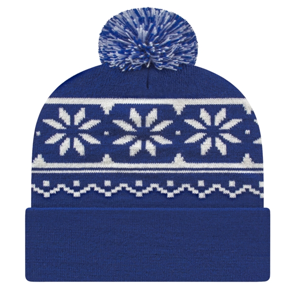 Snowflake Knit Cap With Cuff - Snowflake Knit Cap With Cuff - Image 1 of 6