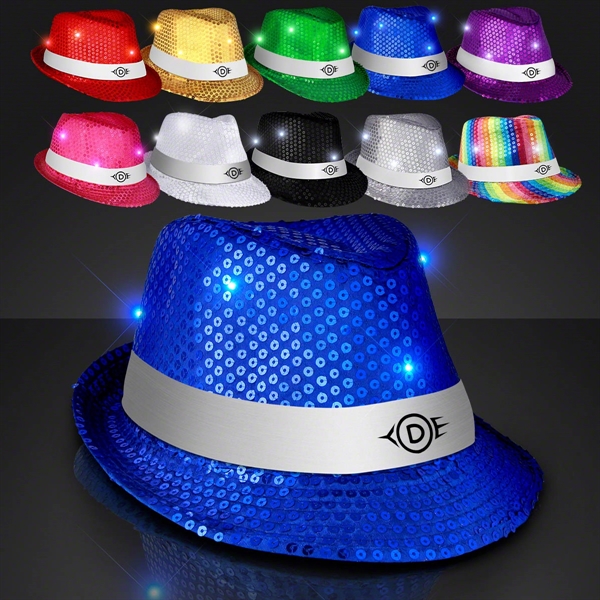 Shiny Single Colored Fedora Hats with White Bands - Shiny Single Colored Fedora Hats with White Bands - Image 0 of 10