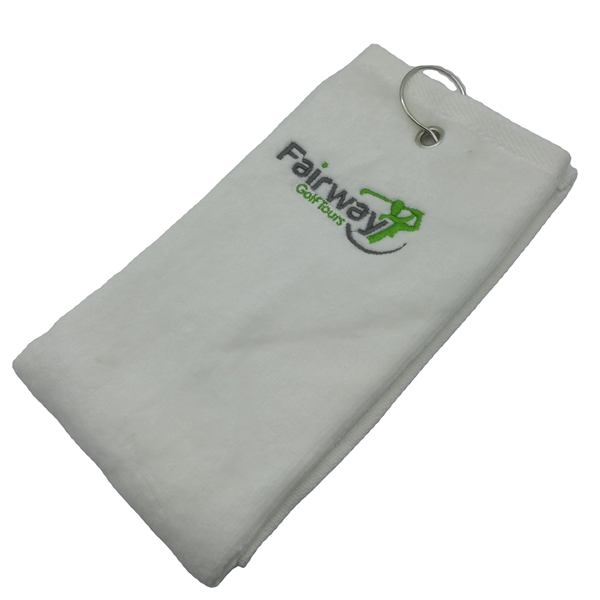 100% Cotton Embroidered Golf Towel w/ Carabiner 15.5 "x24.4" - 100% Cotton Embroidered Golf Towel w/ Carabiner 15.5 "x24.4" - Image 1 of 11