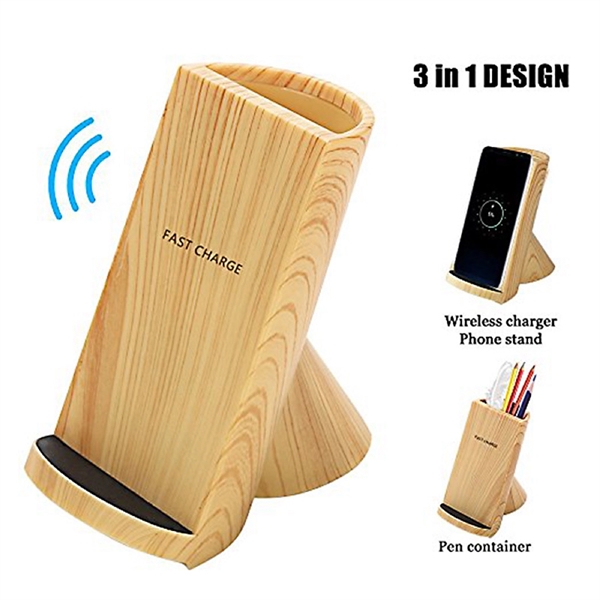 Wood Grain Wireless Charger with Pencil Case - Wood Grain Wireless Charger with Pencil Case - Image 0 of 4