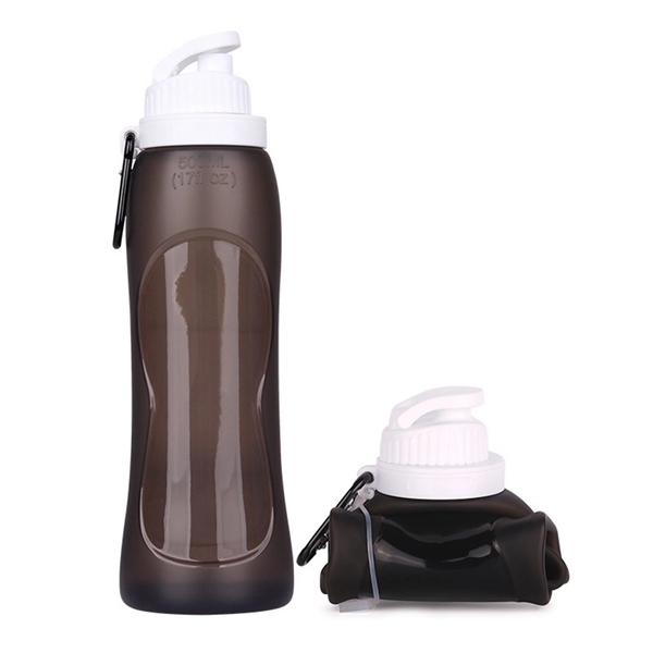 17 oz Silicone Folding Sport Bottle with Carabiner - 17 oz Silicone Folding Sport Bottle with Carabiner - Image 1 of 12