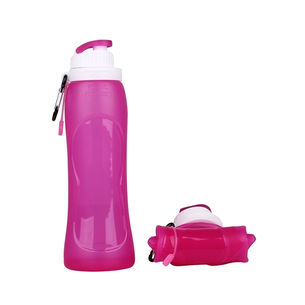 17 oz Silicone Folding Sport Bottle with Carabiner - 17 oz Silicone Folding Sport Bottle with Carabiner - Image 3 of 12