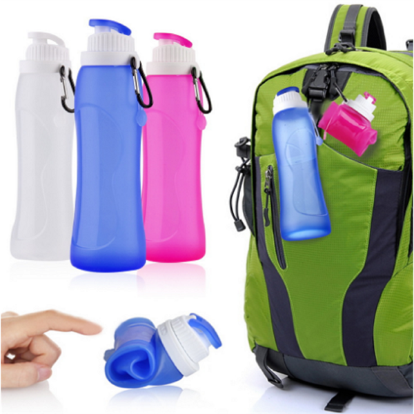 17 oz Silicone Folding Sport Bottle with Carabiner - 17 oz Silicone Folding Sport Bottle with Carabiner - Image 0 of 12