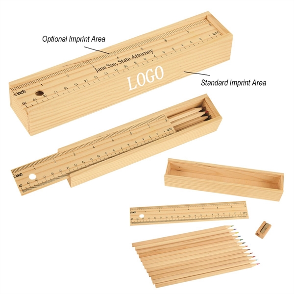 12-Piece Colored Pencil Set In Wooden Ruler Box - 12-Piece Colored Pencil Set In Wooden Ruler Box - Image 0 of 0