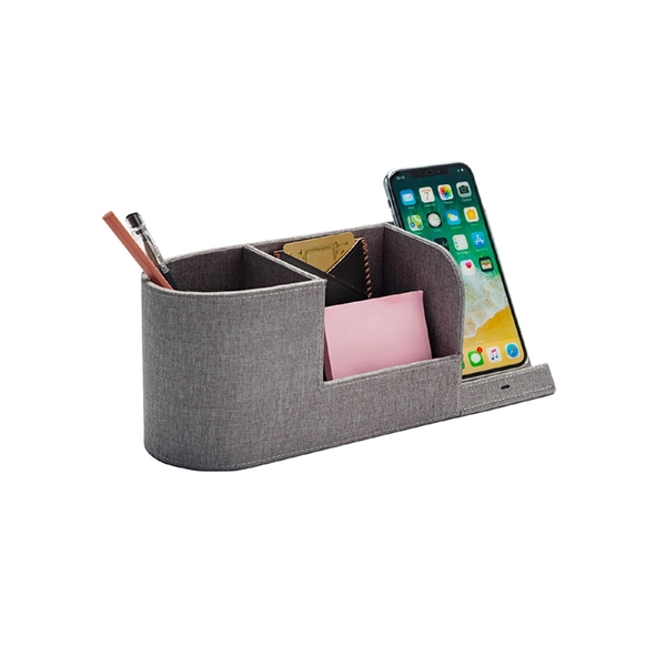 10W QI Wireless Charger Desk Stand with Storage Box - 10W QI Wireless Charger Desk Stand with Storage Box - Image 2 of 3