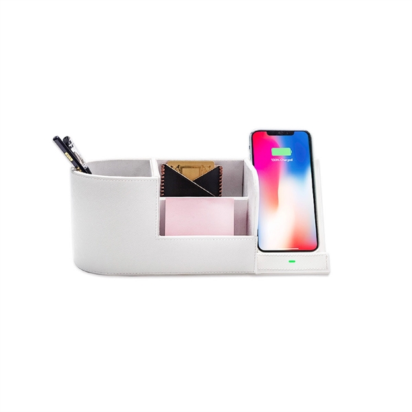 10W QI Wireless Charger Desk Stand with Storage Box - 10W QI Wireless Charger Desk Stand with Storage Box - Image 0 of 3