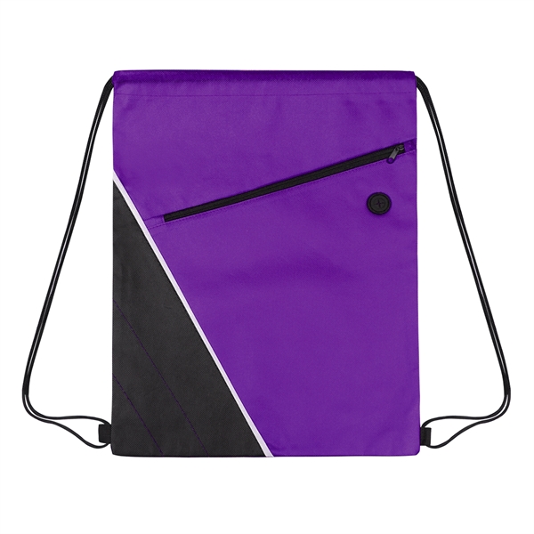 Non-woven Two Tone Drawstring Bag w/Front Pocket - Non-woven Two Tone Drawstring Bag w/Front Pocket - Image 3 of 9