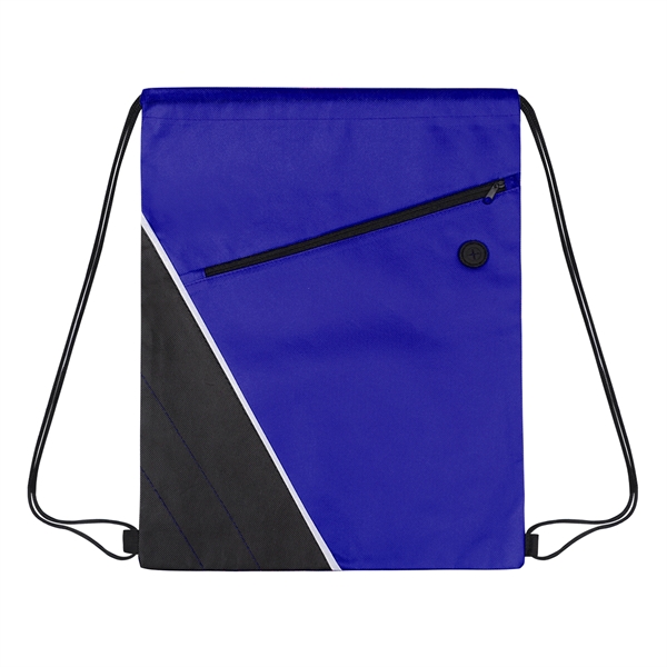 Non-woven Two Tone Drawstring Bag w/Front Pocket - Non-woven Two Tone Drawstring Bag w/Front Pocket - Image 4 of 9