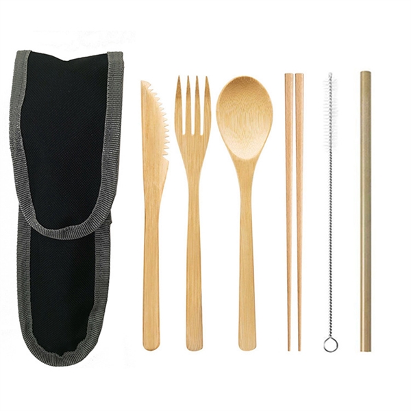 Bamboo Travel Utensil Set With Carrying Case - Bamboo Travel Utensil Set With Carrying Case - Image 1 of 14