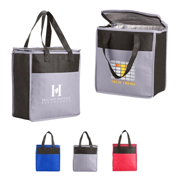 Two-Tone Flat Top Insulated Non-Woven Grocery Tote - Two-Tone Flat Top Insulated Non-Woven Grocery Tote - Image 0 of 3